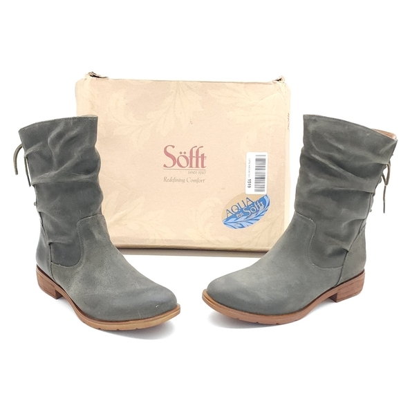Sofft Sharnell Khaki Green Low Heel Leather Boot Size 11